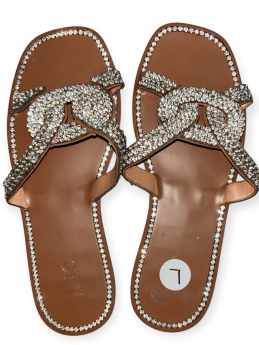 INC International Concepts Brown Crystal-Embellished Flat Sandals